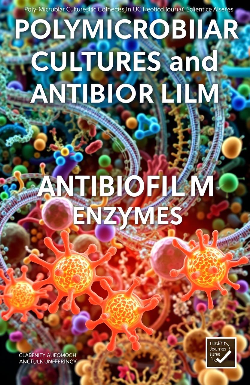 A striking scientific journal cover featuring the title 'Polymicrobial Cultures and ANTIBIOFILM Enzymes' prominently displayed in bold, modern typography