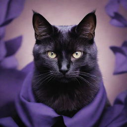 The supremely menacing domestic cat now cloaked in deep, vibrant shades of purple, further intensifying its commanding presence.