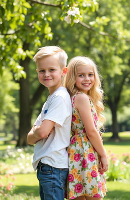 A captivating image of identical twins, a boy and a girl