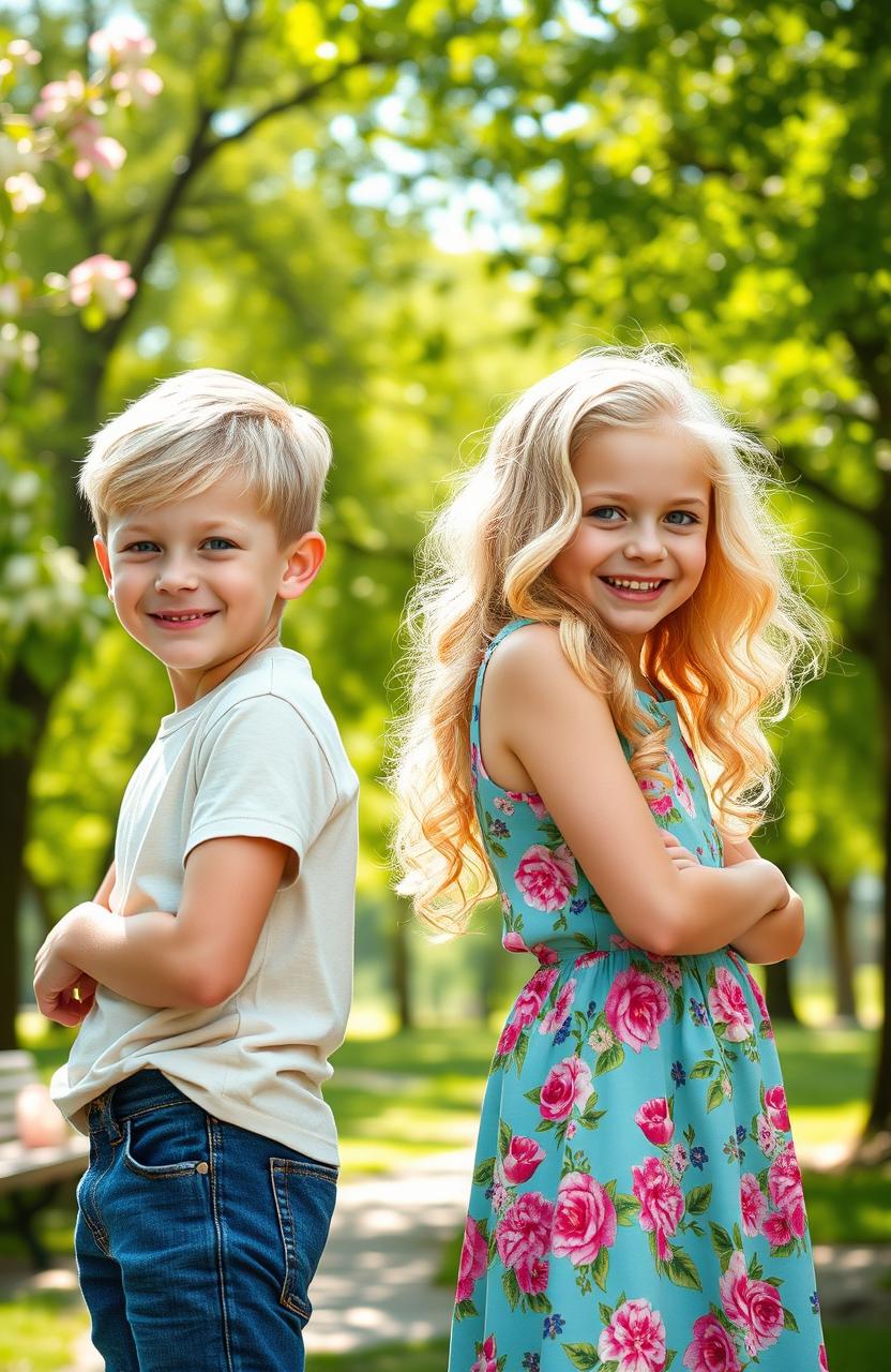 A captivating image of identical twins, a boy and a girl