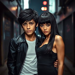 A striking image of identical twins, a 21-year-old boy and girl, depicted in a dark, moody setting