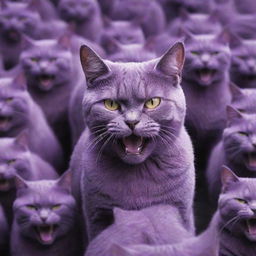 The world-dominating, gargantuan, purple cat now leading an intimidating army of similarly purple, ferocious feline warriors, ready to conquer.