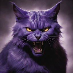 Deepening the monstrous purple cat's evil aura, adding an insidious glint in his eyes, a sinister grin, and an oppressive air of malevolence as he commands his army in battle.