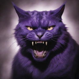 Deepening the monstrous purple cat's evil aura, adding an insidious glint in his eyes, a sinister grin, and an oppressive air of malevolence as he commands his army in battle.