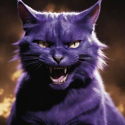 Deepening the monstrous purple cat's evil aura, adding an insidious glint in his eyes, a sinister grin, and an oppressive air of malevolence as he commands his army in battle.