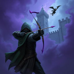 A hooded rogue assassin, adorned in a ninja mask, sleek black leather armor, and a flowing green cloak, stands ready to strike