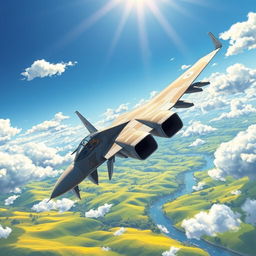 A detailed illustration of a Sukhoi Su-24 fighter aircraft soaring through a bright blue sky