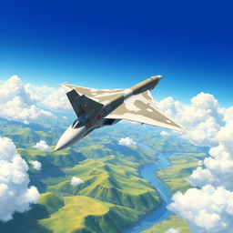 A detailed illustration of a Sukhoi Su-24 fighter aircraft soaring through a bright blue sky