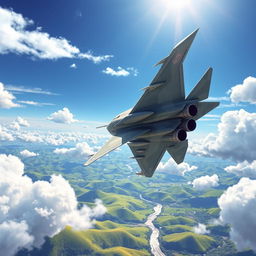 A detailed illustration of a Sukhoi Su-24 fighter aircraft soaring through a bright blue sky