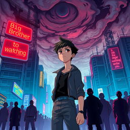 An anime-inspired illustration capturing the essence of George Orwell's '1984'