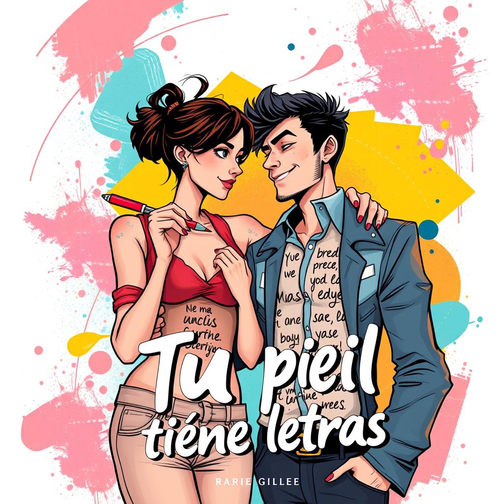 An engaging book cover illustration for the graphic novel titled "Tu piel tiene letras"