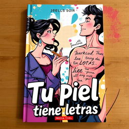 An engaging book cover illustration for the graphic novel titled "Tu piel tiene letras"