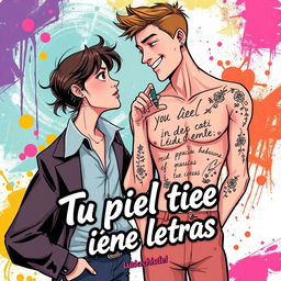 An engaging book cover illustration for the graphic novel titled "Tu piel tiene letras"