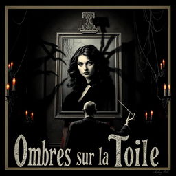 A vintage 1920s silent horror film poster for "Ombres sur la Toile" (Shadows on the Canvas)