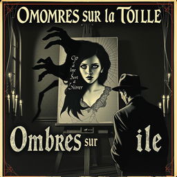 A vintage 1920s silent horror film poster for "Ombres sur la Toile" (Shadows on the Canvas)