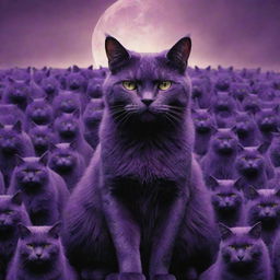 The monstrous purple cat with its daunting feline army now reigning over the world, the entire globe cast under their shadow, marking the dawn of new era.