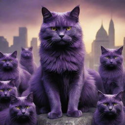 The monstrous purple cat with its daunting feline army now reigning over the world, the entire globe cast under their shadow, marking the dawn of new era.