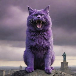 The evil, towering, purple cat standing atop the world, overlooking its conquering army, a triumphant snarl on its face as the world rests under its paw.