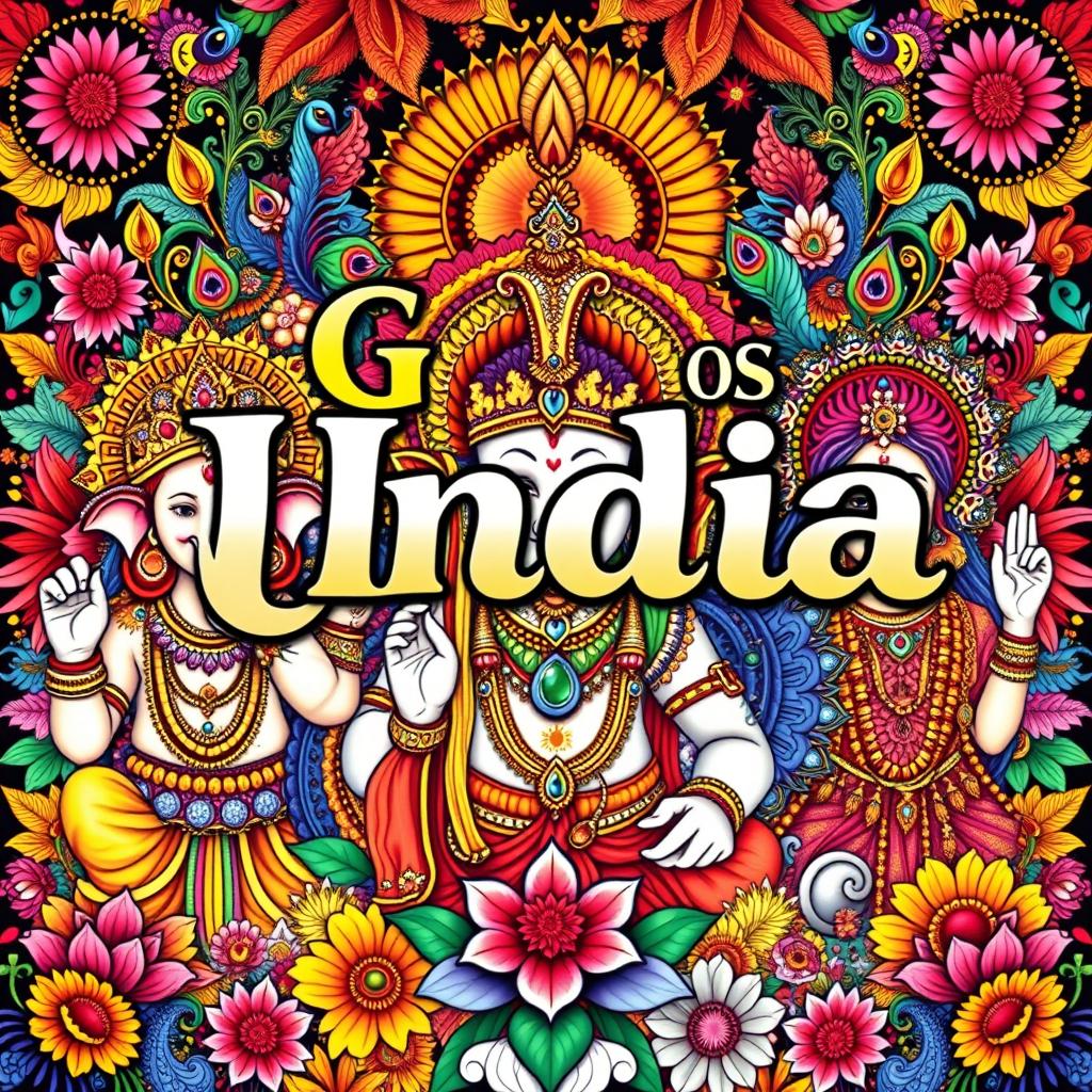 A captivating and vibrant cover design for a coloring book featuring the gods of India