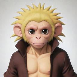 Illustrate a mink monkey character from the anime One Piece, featuring distinct yellowish hair and deep black eyes.