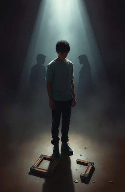 A dramatic scene depicting the theme of betrayal by loved ones, featuring a person standing alone in a dimly lit room, their expression a mix of heartbreak and disbelief