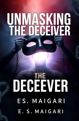 A visually striking book cover design for 'UNMASKING THE DECEIVER' by E S MAIGARI, incorporating elements that symbolize the theme of identifying, exposing, and overcoming seducing spirits