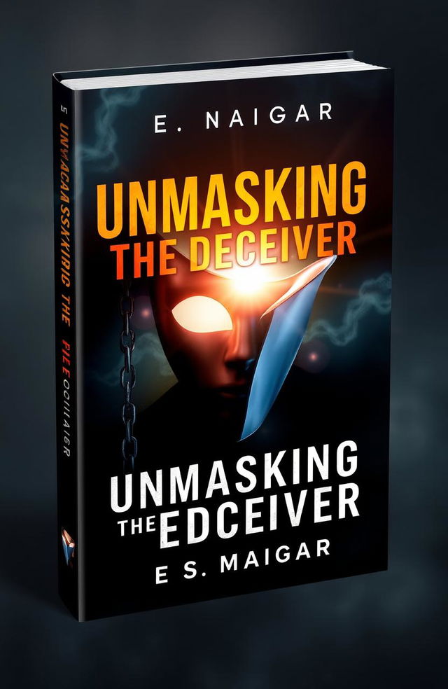 A visually striking book cover design for 'UNMASKING THE DECEIVER' by E S MAIGARI, incorporating elements that symbolize the theme of identifying, exposing, and overcoming seducing spirits