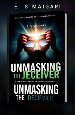 A visually striking book cover design for 'UNMASKING THE DECEIVER' by E S MAIGARI, incorporating elements that symbolize the theme of identifying, exposing, and overcoming seducing spirits