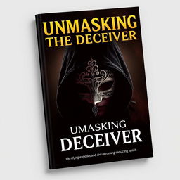 A dramatic and captivating book cover design titled 'UNMASKING THE DECEIVER' , featuring a mysterious figure wearing a delicate, intricately designed mask that partially obscures their face, symbolizing deception