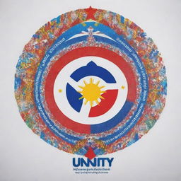 Create a poster featuring the slogan 'Unity in Diversity is Philippine's Strength'. The design should showcase elements of the Philippine culture, symbols of freedom, and reflect a sense of morality.