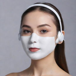 An innovative headset combined with a facial mask designed for applying makeup, enhanced with smart technology features.