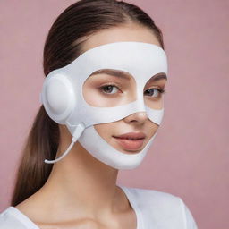 An innovative headset combined with a facial mask designed for applying makeup, enhanced with smart technology features.