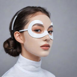 A modern headset combined with a face mask for makeup application, displayed without a face, showcasing its design details and technological features.