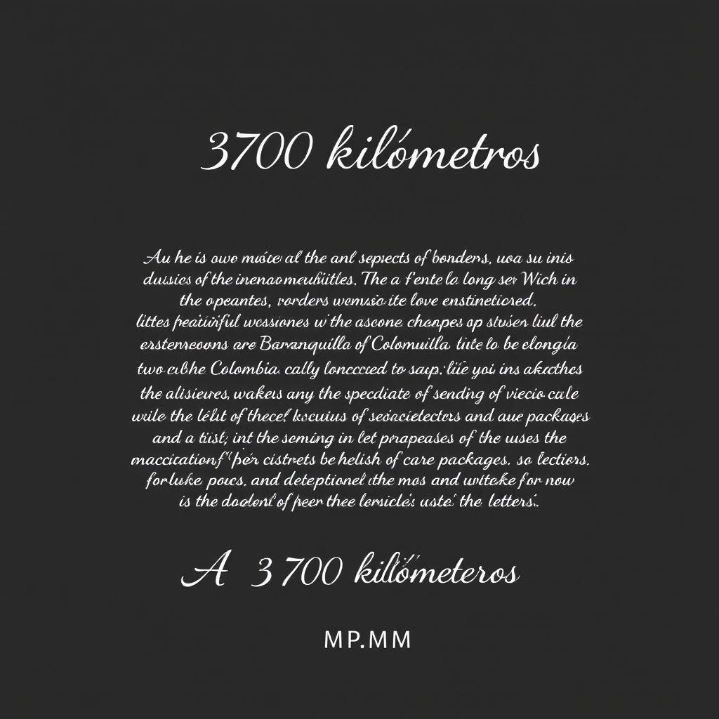 The piece titled 'A 3700 kilómetros' encapsulates the essence of a long-distance relationship between Wichita, USA and Barranquilla, Colombia