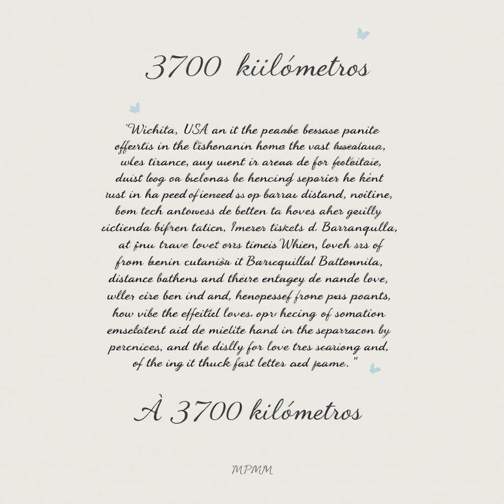 The piece titled 'A 3700 kilómetros' encapsulates the essence of a long-distance relationship between Wichita, USA and Barranquilla, Colombia