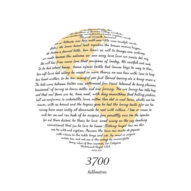 The piece titled 'A 3700 kilómetros' captures the poignant essence of a long-distance relationship between Wichita, USA and Barranquilla, Colombia