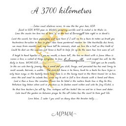 The piece titled 'A 3700 kilómetros' captures the poignant essence of a long-distance relationship between Wichita, USA and Barranquilla, Colombia