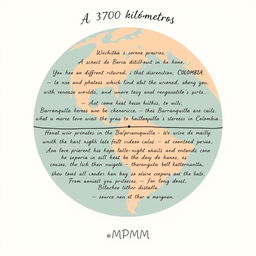 The piece titled 'A 3700 kilómetros' captures the poignant essence of a long-distance relationship between Wichita, USA and Barranquilla, Colombia