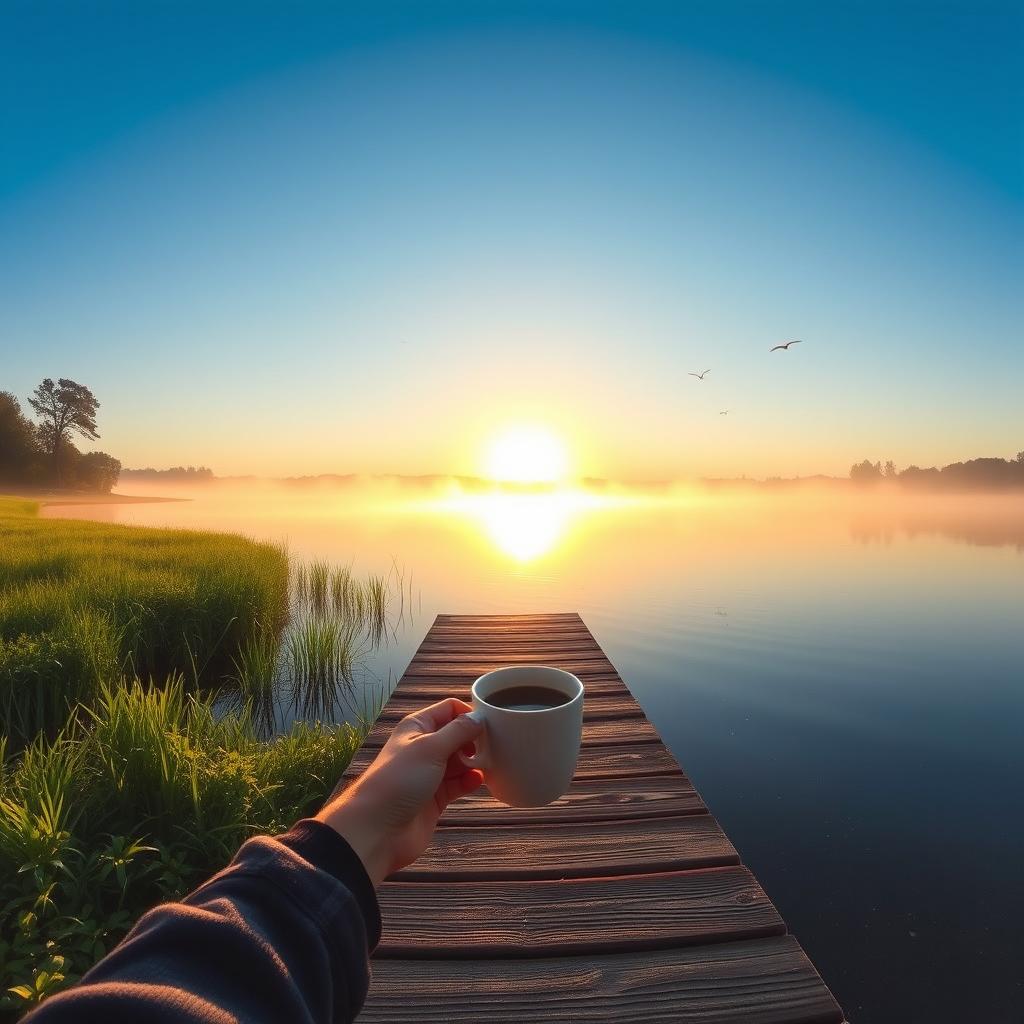 A serene and uplifting scene depicting a successful morning