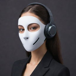 A sleek and stylish headset seamlessly integrated with a mask, exhibiting futuristic design and high-end technology.