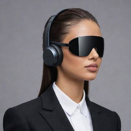 A sleek and stylish headset seamlessly integrated with a mask, exhibiting futuristic design and high-end technology.