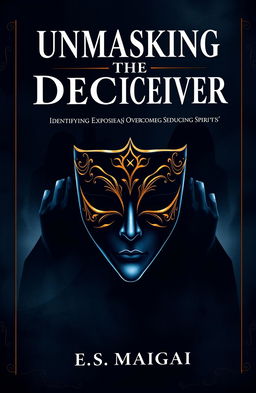 A dramatic and thought-provoking book cover design for 'UNMASKING THE DECEIVER (identifying, exposing and overcoming seducing spirits)' by E S Maigari