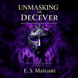 A striking book cover design for 'UNMASKING THE DECEIVER (identifying, exposing and overcoming seducing spirits)' by E S Maigari