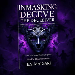 A striking book cover design for 'UNMASKING THE DECEIVER (identifying, exposing and overcoming seducing spirits)' by E S Maigari