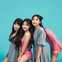 An image featuring an extremely beautiful and cute Korean girl band consisting of four members, posing like professional models