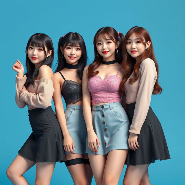 An image featuring an extremely beautiful and cute Korean girl band consisting of four members, posing like professional models