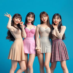 An image featuring an extremely beautiful and cute Korean girl band consisting of four members, posing like professional models