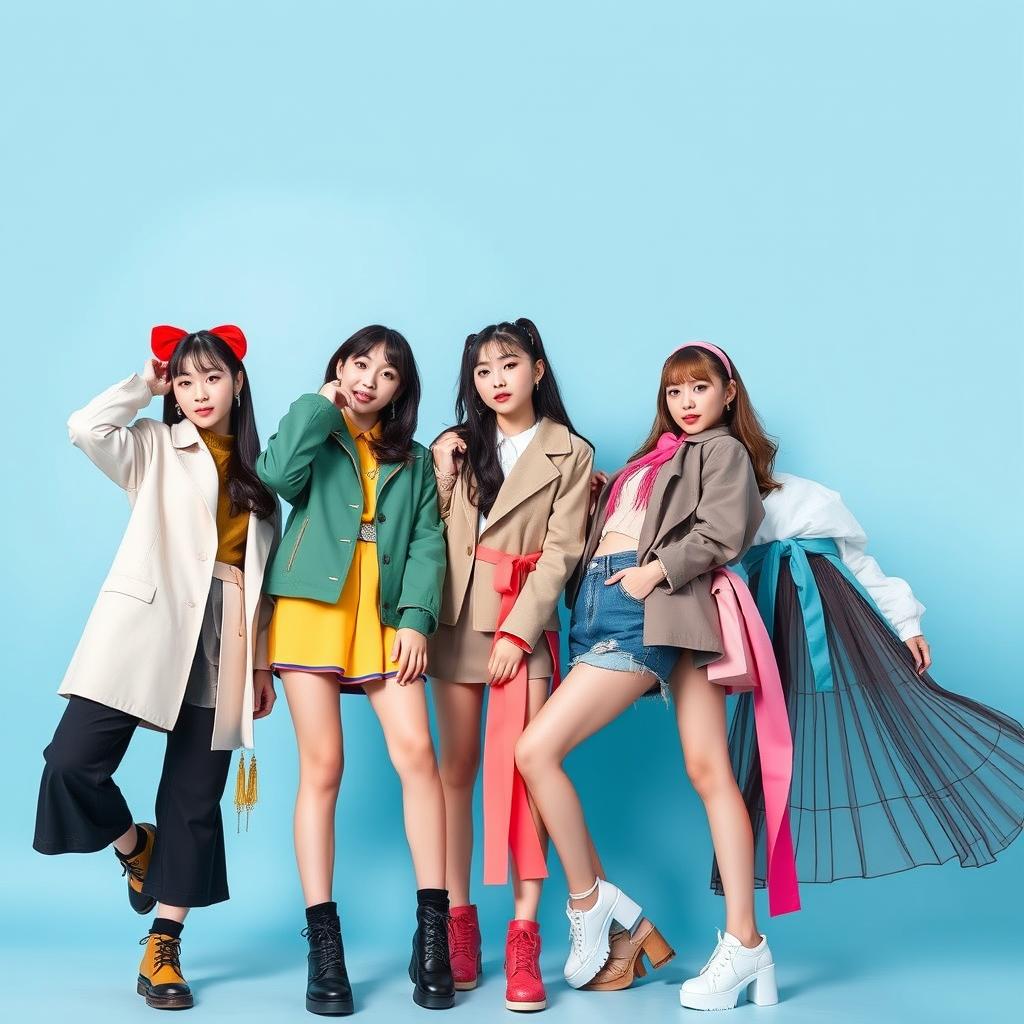 A Kpop girl band featuring four stylish members posing for a magazine cover