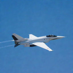 A sleek, modern F9 jet soaring through a clear blue sky.