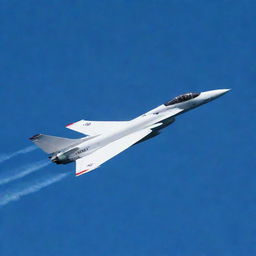 A sleek, modern F9 jet soaring through a clear blue sky.